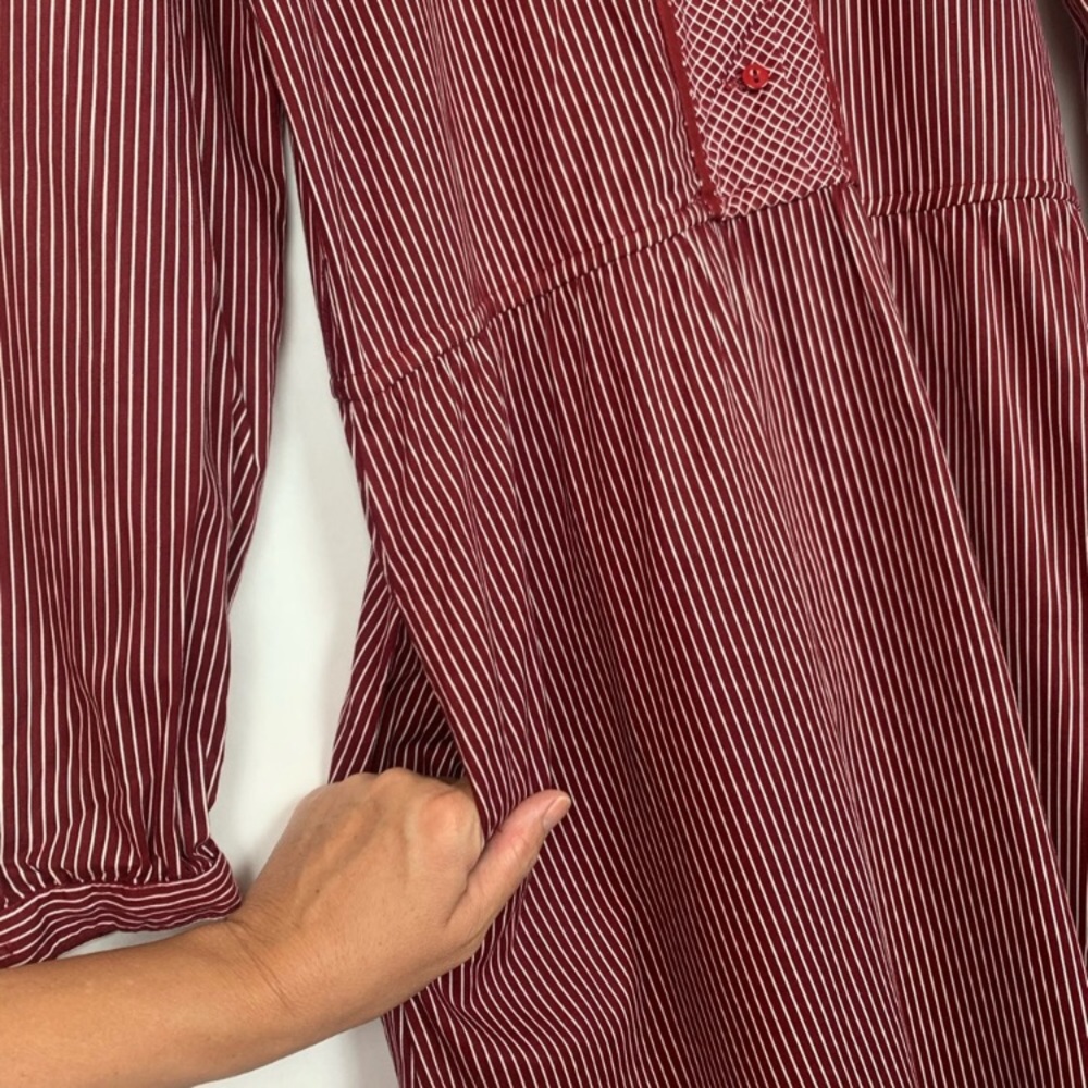 Vintage Lanz Dress Burgundy Stripe Midi Medium - Picture 10 of 15